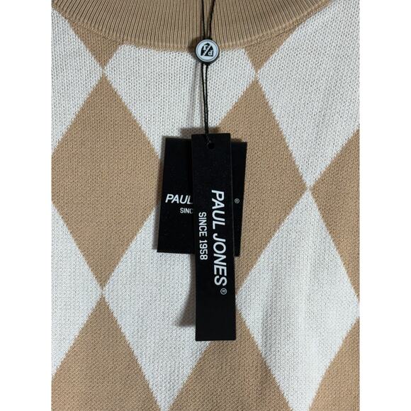Paul Jones Argyle Knit Polo Shirt – Tan & White, Size Large, NWT - Picture 4 of 4